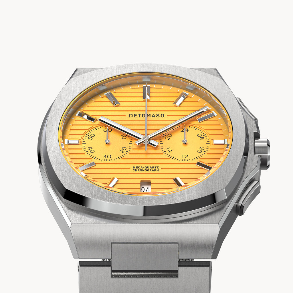 VOLTRE CHRONOGRAPH FIRST EDITION GIALLO - Mesh Silver Brushed - Detomaso Watches