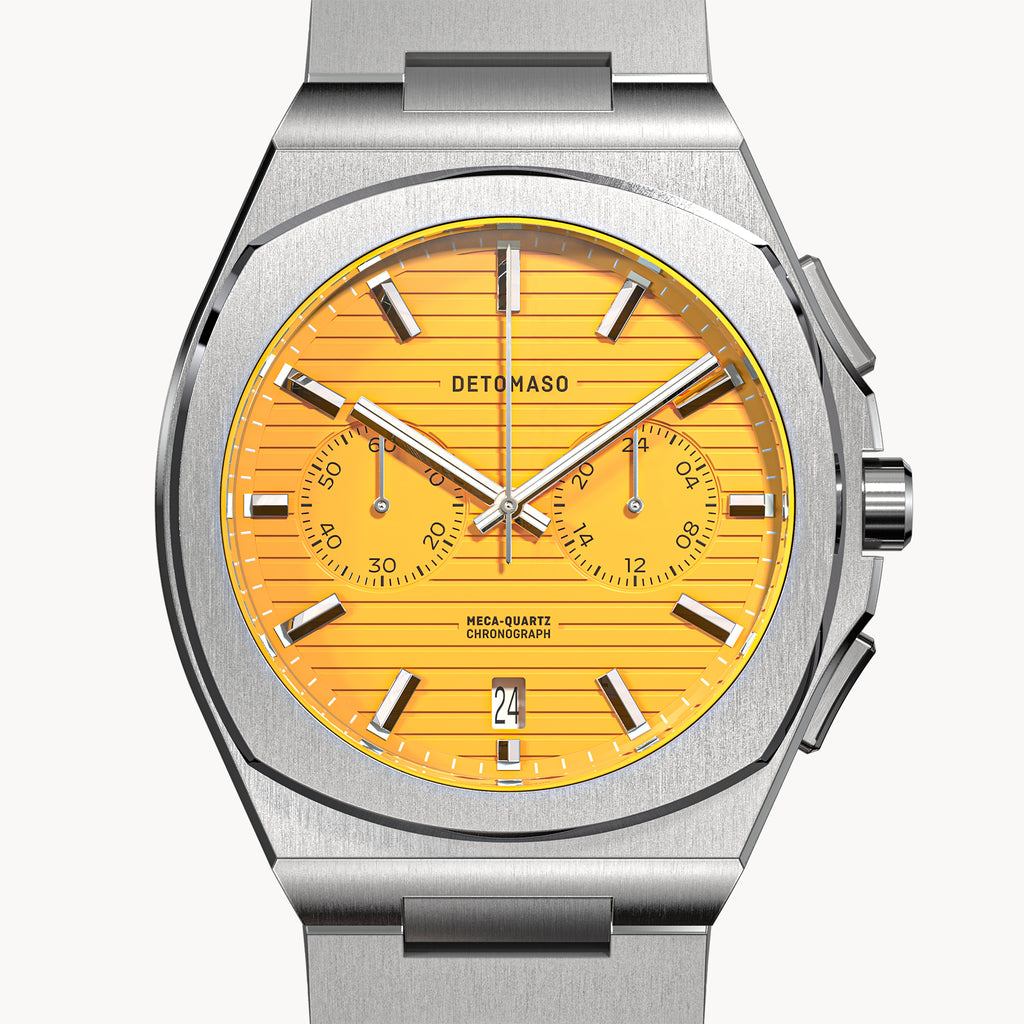 VOLTRE CHRONOGRAPH FIRST EDITION GIALLO - Mesh Silver Brushed - Detomaso Watches