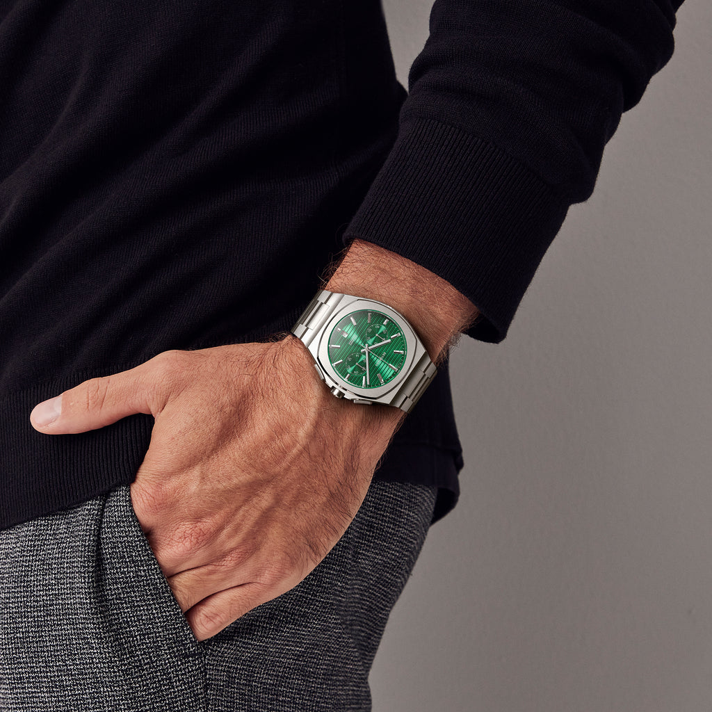 VOLTRE CHRONOGRAPH FIRST EDITION GREEN - Stainless steel Silver Matte - Detomaso Watches