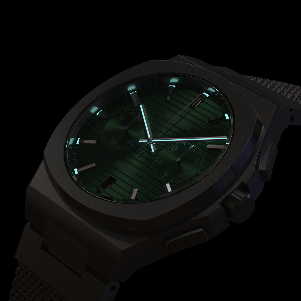 VOLTRE CHRONOGRAPH FIRST EDITION GREEN - Mesh Silver Brushed - Detomaso Watches