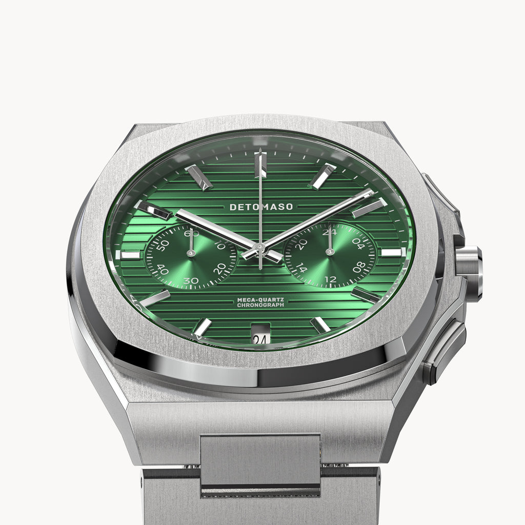 VOLTRE CHRONOGRAPH FIRST EDITION GREEN - Mesh Silver Brushed - Detomaso Watches