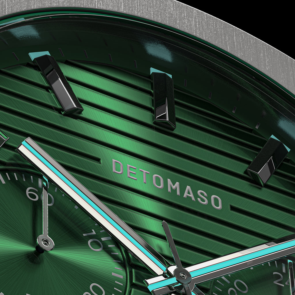 VOLTRE CHRONOGRAPH FIRST EDITION GREEN - Mesh Silver Brushed - Detomaso Watches