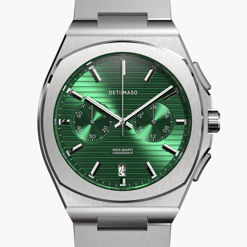 VOLTRE CHRONOGRAPH FIRST EDITION GREEN - Mesh Silver Brushed - Detomaso Watches