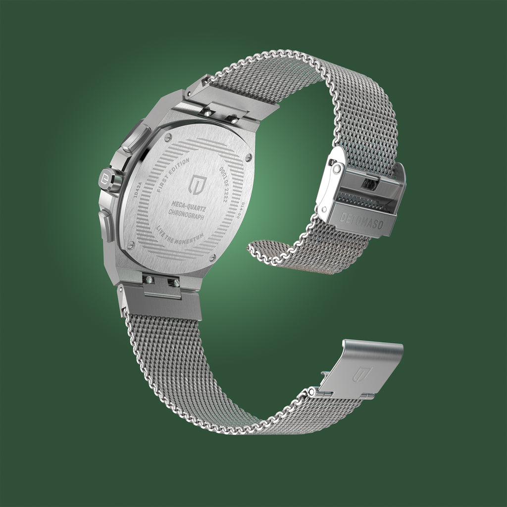 VOLTRE CHRONOGRAPH FIRST EDITION GREEN - Mesh Silver Brushed - Detomaso Watches