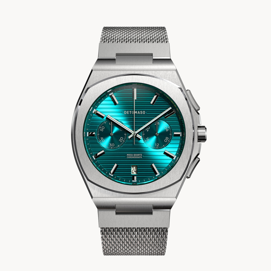 VOLTRE CHRONO PETROL - Mesh Silver Brushed - Detomaso Watches