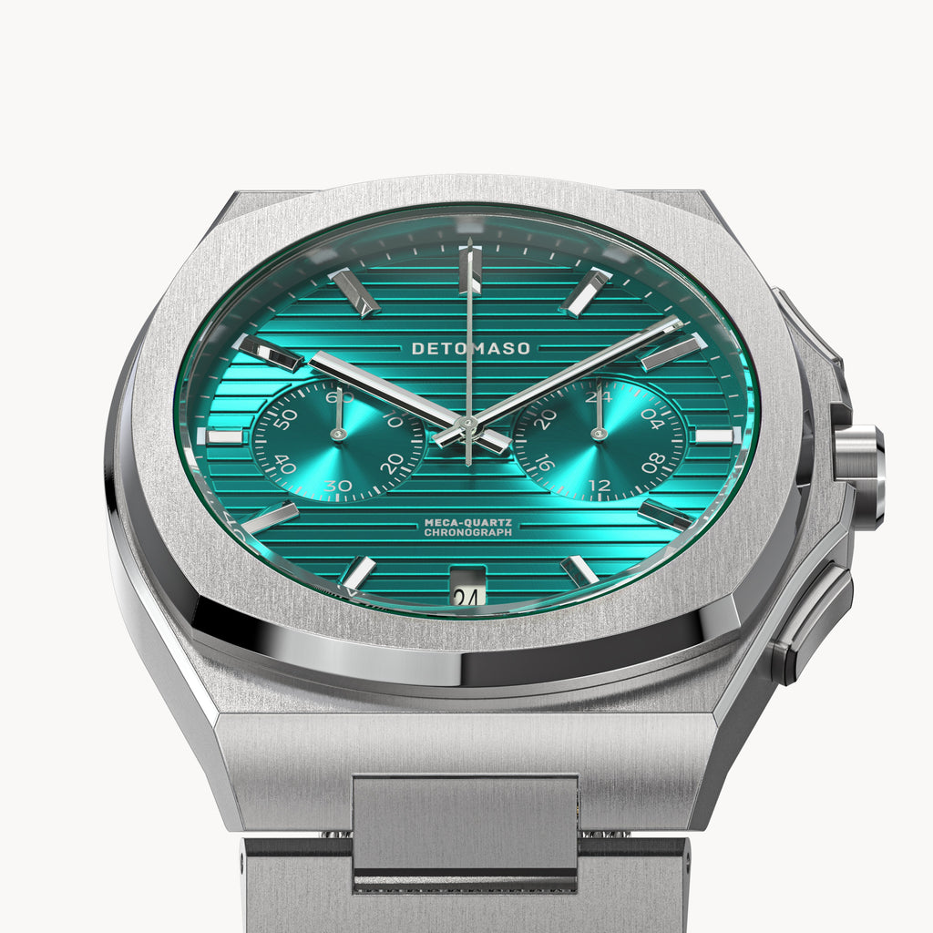 VOLTRE CHRONO PETROL - Mesh Silver Brushed - Detomaso Watches