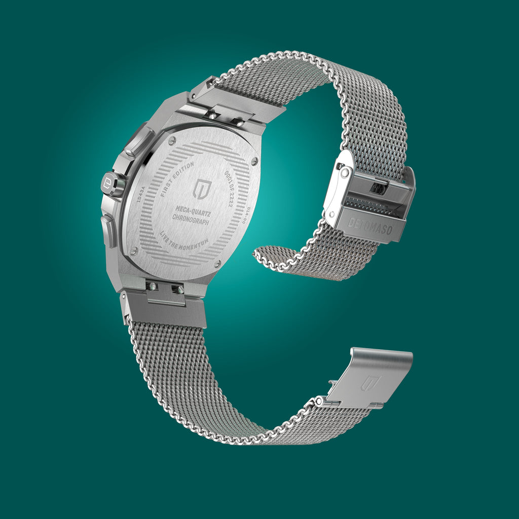 VOLTRE CHRONO PETROL - Mesh Silver Brushed - Detomaso Watches