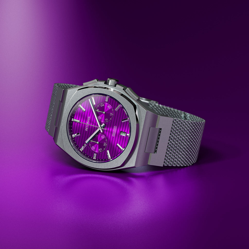 VOLTRE CHRONO PURPLE - Mesh Silver Brushed - Detomaso Watches