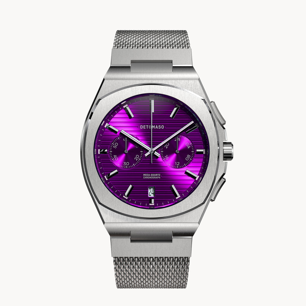 VOLTRE CHRONO PURPLE - Mesh Silver Brushed - Detomaso Watches