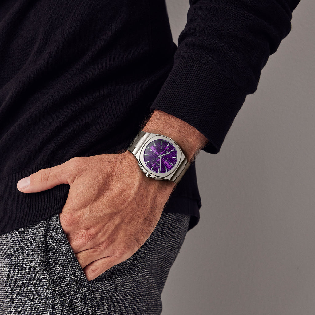 VOLTRE CHRONO PURPLE - Mesh Silver Brushed - Detomaso Watches