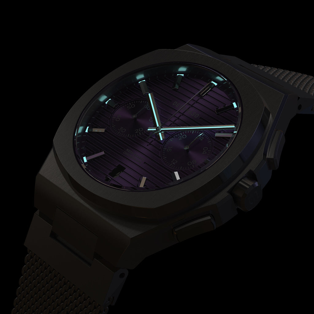 VOLTRE CHRONO PURPLE - Mesh Silver Brushed - Detomaso Watches