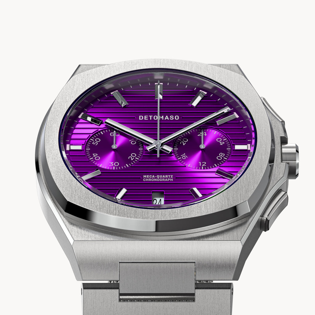 VOLTRE CHRONO PURPLE - Mesh Silver Brushed - Detomaso Watches
