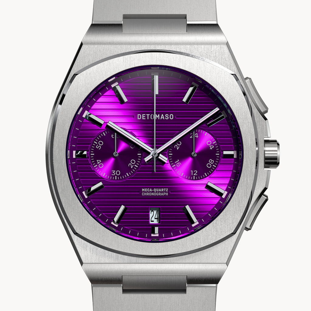 VOLTRE CHRONO PURPLE - Mesh Silver Brushed - Detomaso Watches