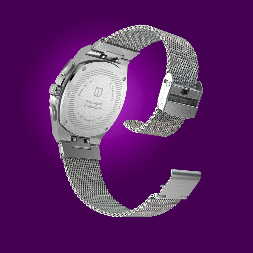 VOLTRE CHRONO PURPLE - Mesh Silver Brushed - Detomaso Watches