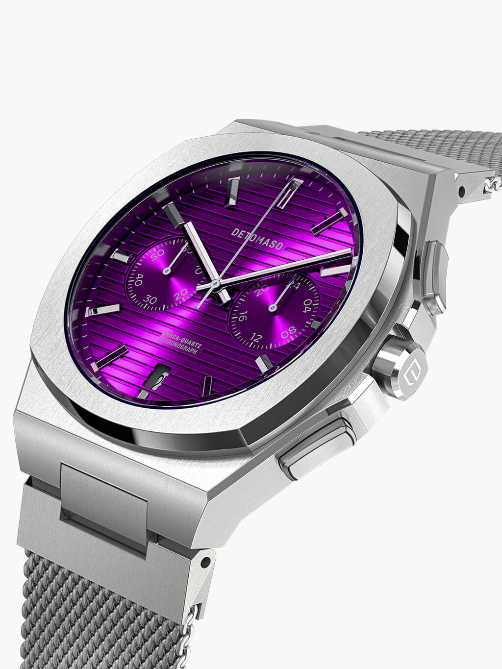 VOLTRE CHRONO PURPLE Mesh Silver Brushed – DETOMASO Watches