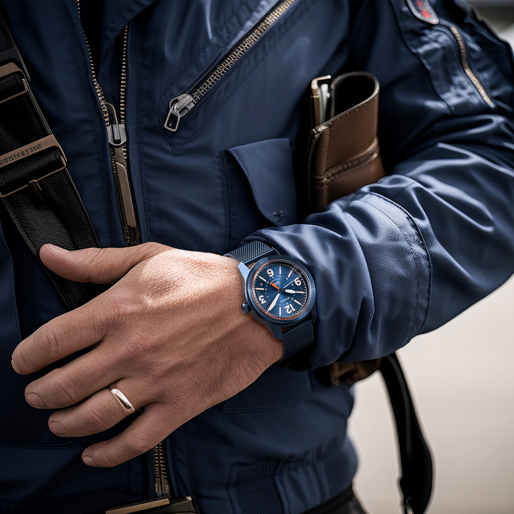AVIATORE AUTOMATIC GMT
 BLUE ORANGE
 - Mesh Blue Brushed - Detomaso Watches