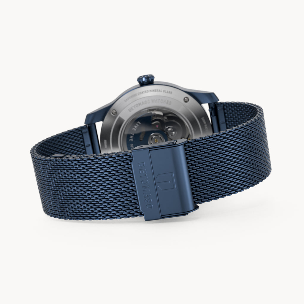 AVIATORE AUTOMATIC GMT
 BLUE ORANGE
 - Mesh Blue Brushed - Detomaso Watches