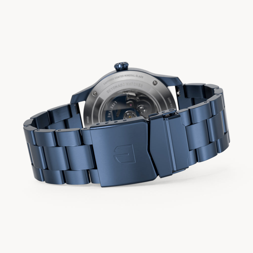 AVIATORE AUTOMATIC GMT
 BLUE ORANGE
 - Stainless steel Blue Brushed - Detomaso Watches