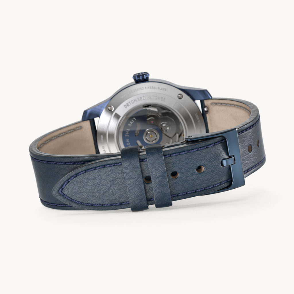 AVIATORE AUTOMATIC GMT
 BLUE ORANGE
 - Leather Blue Toscano - Detomaso Watches