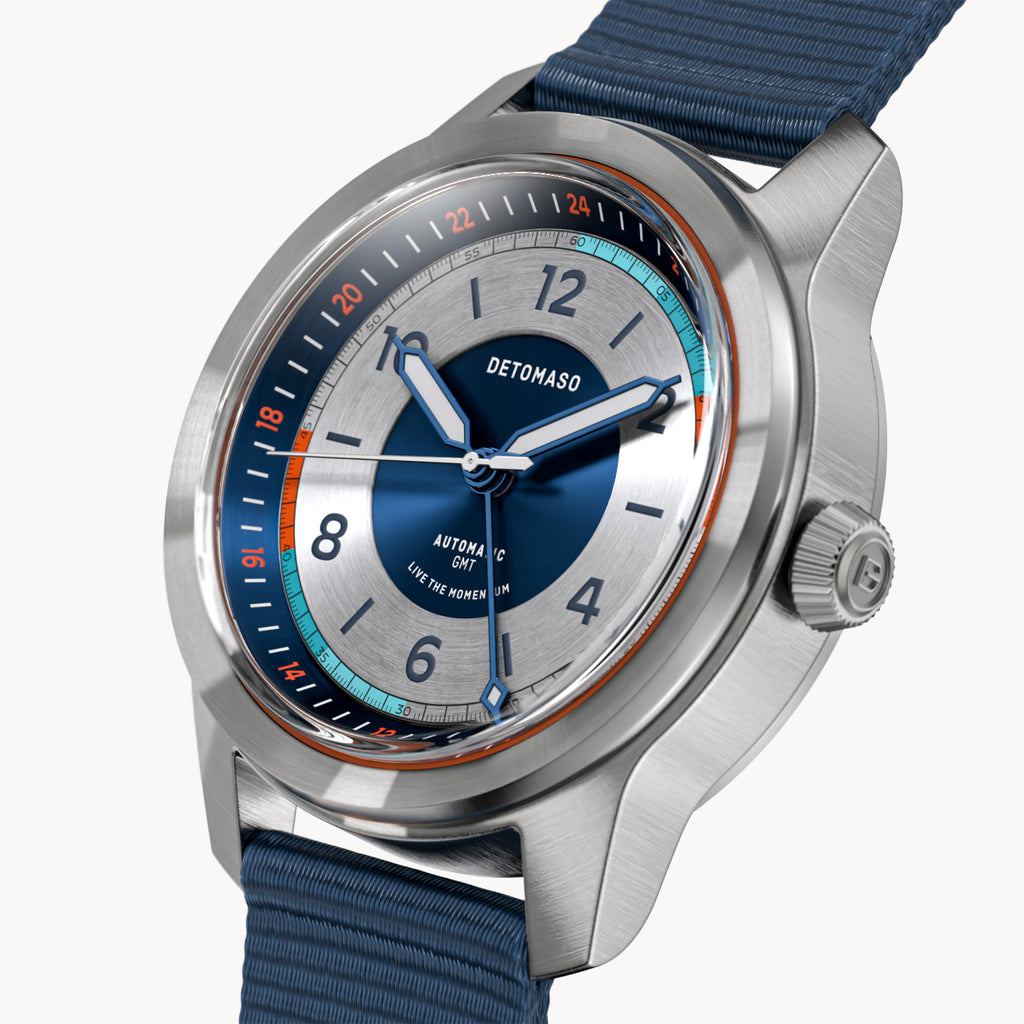 URBAN EXPLORER AUTOMATIC GMT
 SILVER BLUE
 - Ocean Plastic Dark blue Woven - Detomaso Watches