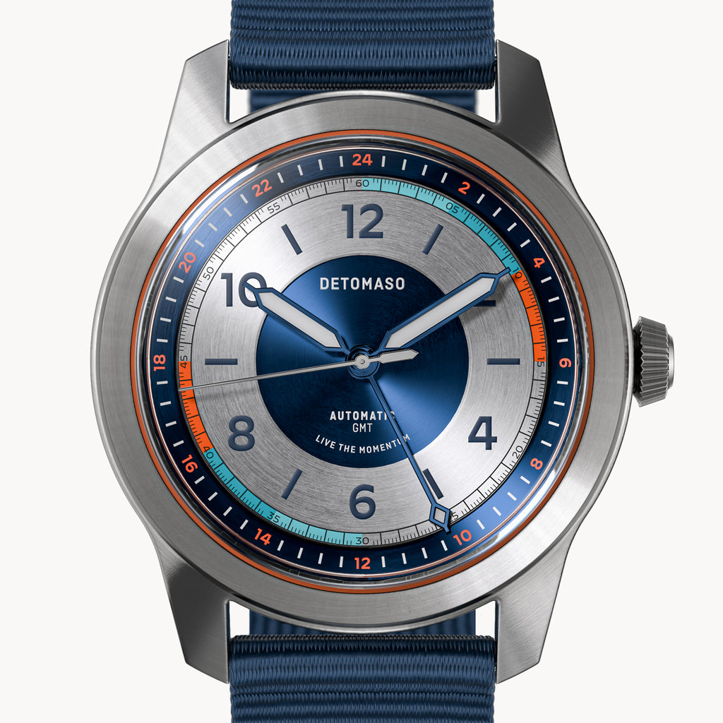 URBAN EXPLORER AUTOMATIC GMT
 SILVER BLUE
 - Ocean Plastic Dark blue Woven - Detomaso Watches