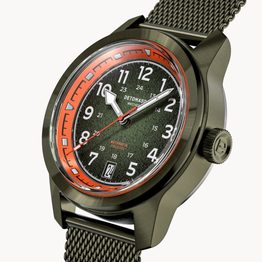 GREEN EXPLORER AUTOMATIC - Mesh Olive Brushed - Detomaso Watches