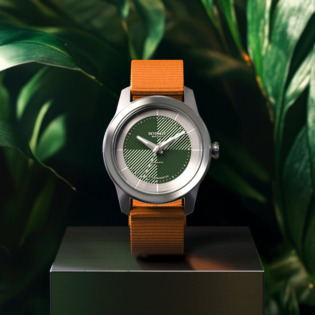 CLASSIC AUTOMATIC FOREST GREEN - Ocean Plastic Orange Woven - Detomaso Watches