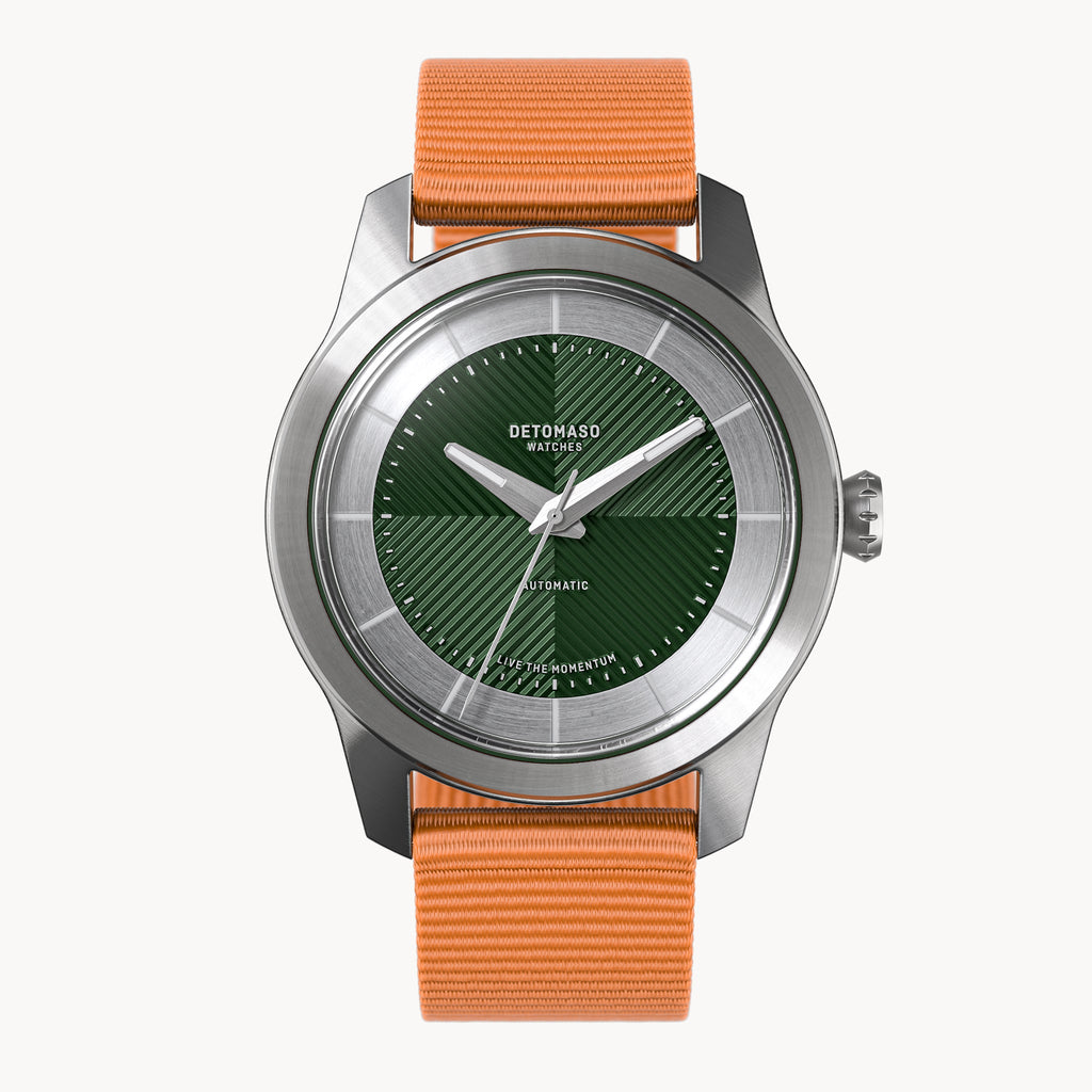 CLASSIC AUTOMATIC FOREST GREEN - Ocean Plastic Orange Woven - Detomaso Watches