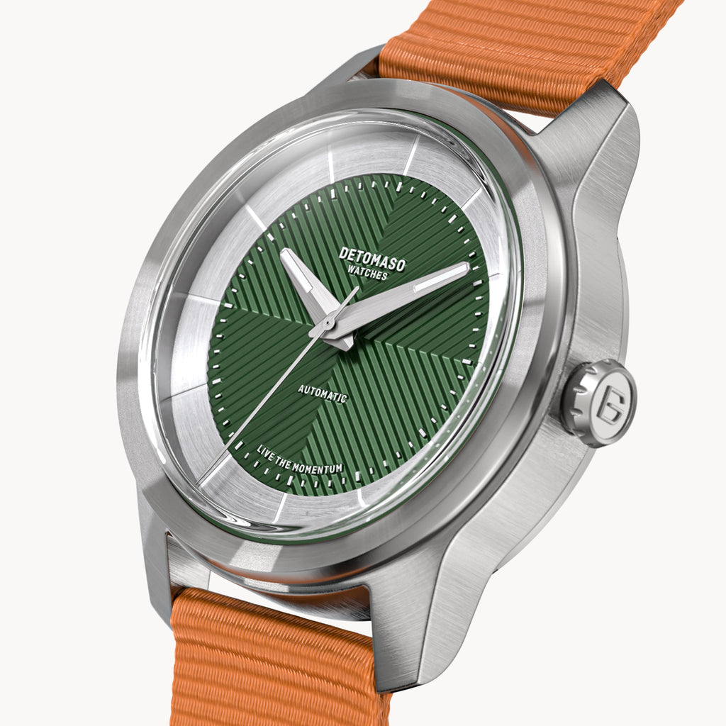 CLASSIC AUTOMATIC FOREST GREEN - Ocean Plastic Orange Woven - Detomaso Watches