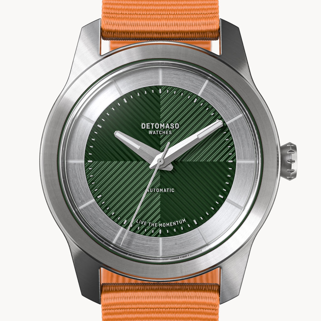 CLASSIC AUTOMATIC FOREST GREEN - Ocean Plastic Orange Woven - Detomaso Watches