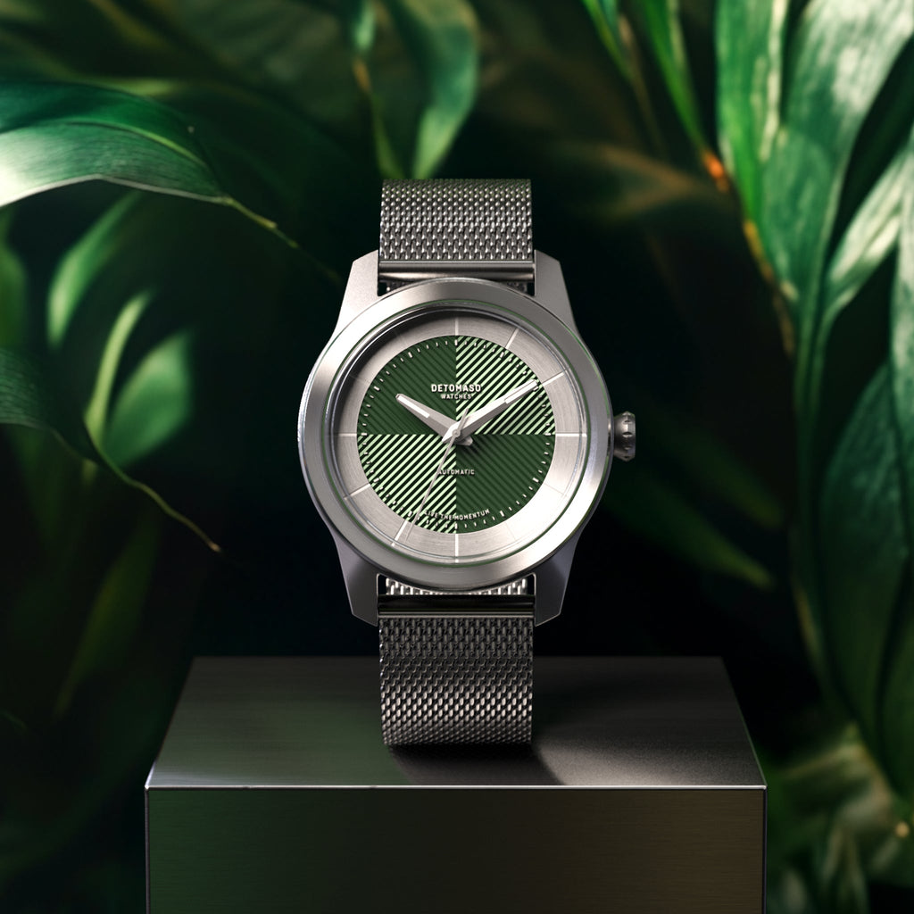 CLASSIC AUTOMATIC FOREST GREEN - Mesh Silver Brushed - Detomaso Watches