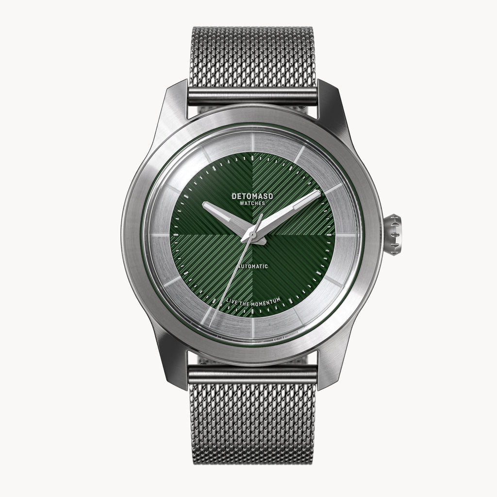 CLASSIC AUTOMATIC FOREST GREEN - Mesh Silver Brushed - Detomaso Watches