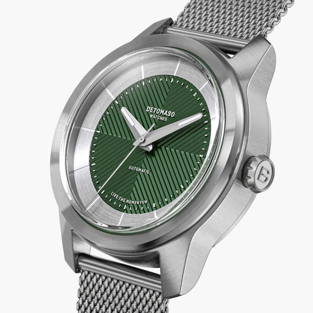 CLASSIC AUTOMATIC FOREST GREEN - Mesh Silver Brushed - Detomaso Watches