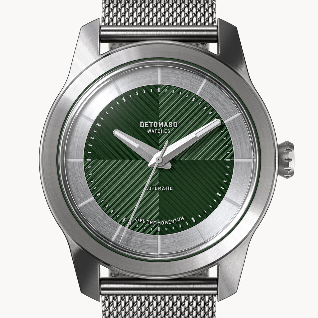 CLASSIC AUTOMATIC FOREST GREEN - Mesh Silver Brushed - Detomaso Watches
