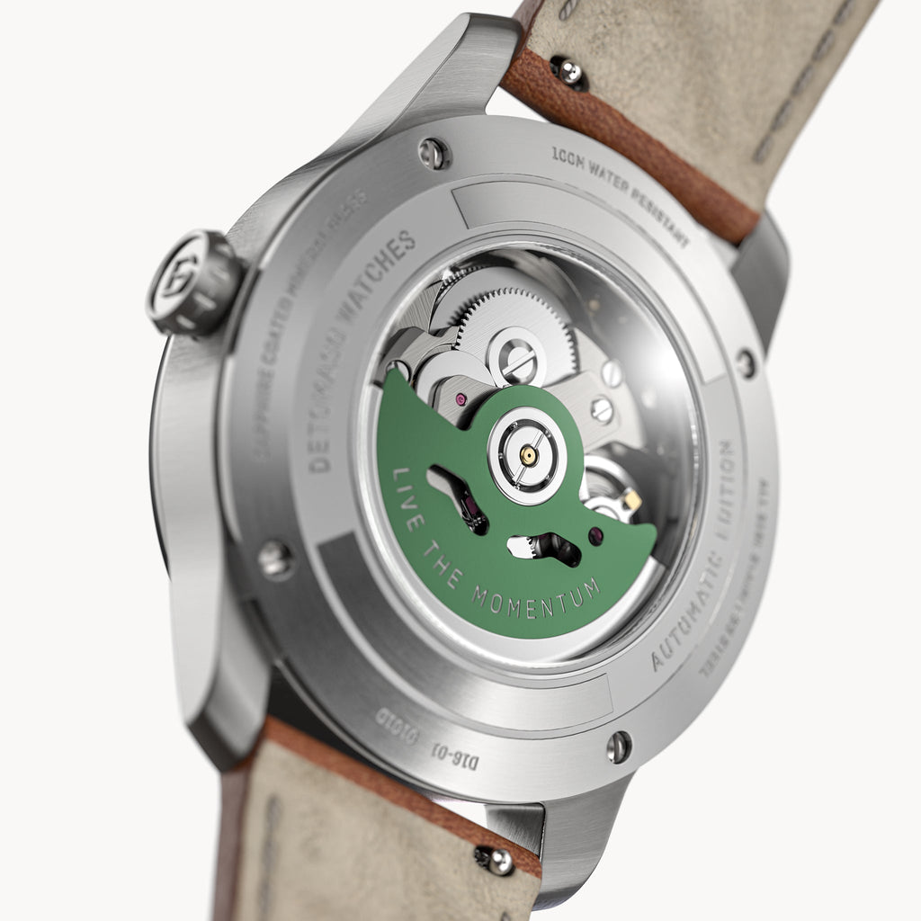 CLASSIC AUTOMATIC FOREST GREEN - Vegan Apple Leather Brown Smooth - Detomaso Watches