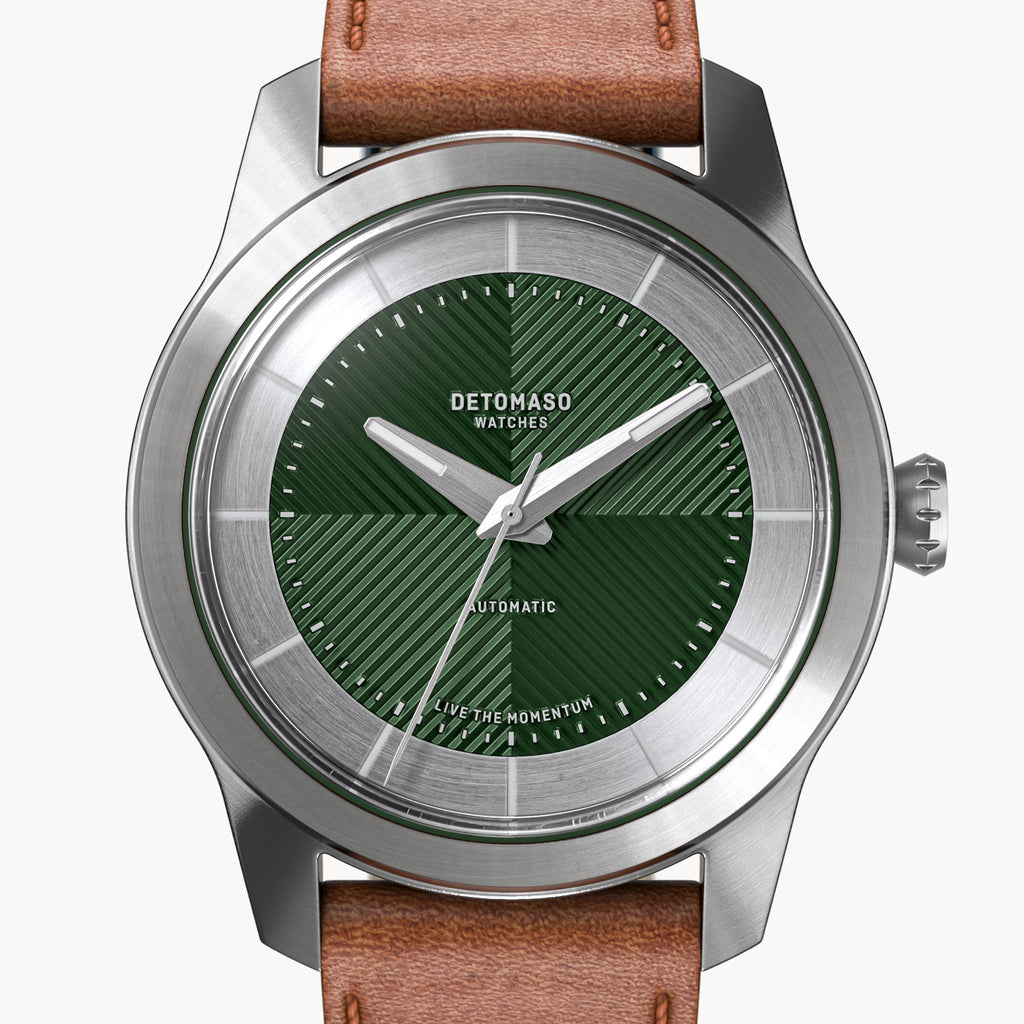 CLASSIC AUTOMATIC FOREST GREEN - Vegan Apple Leather Brown Smooth - Detomaso Watches