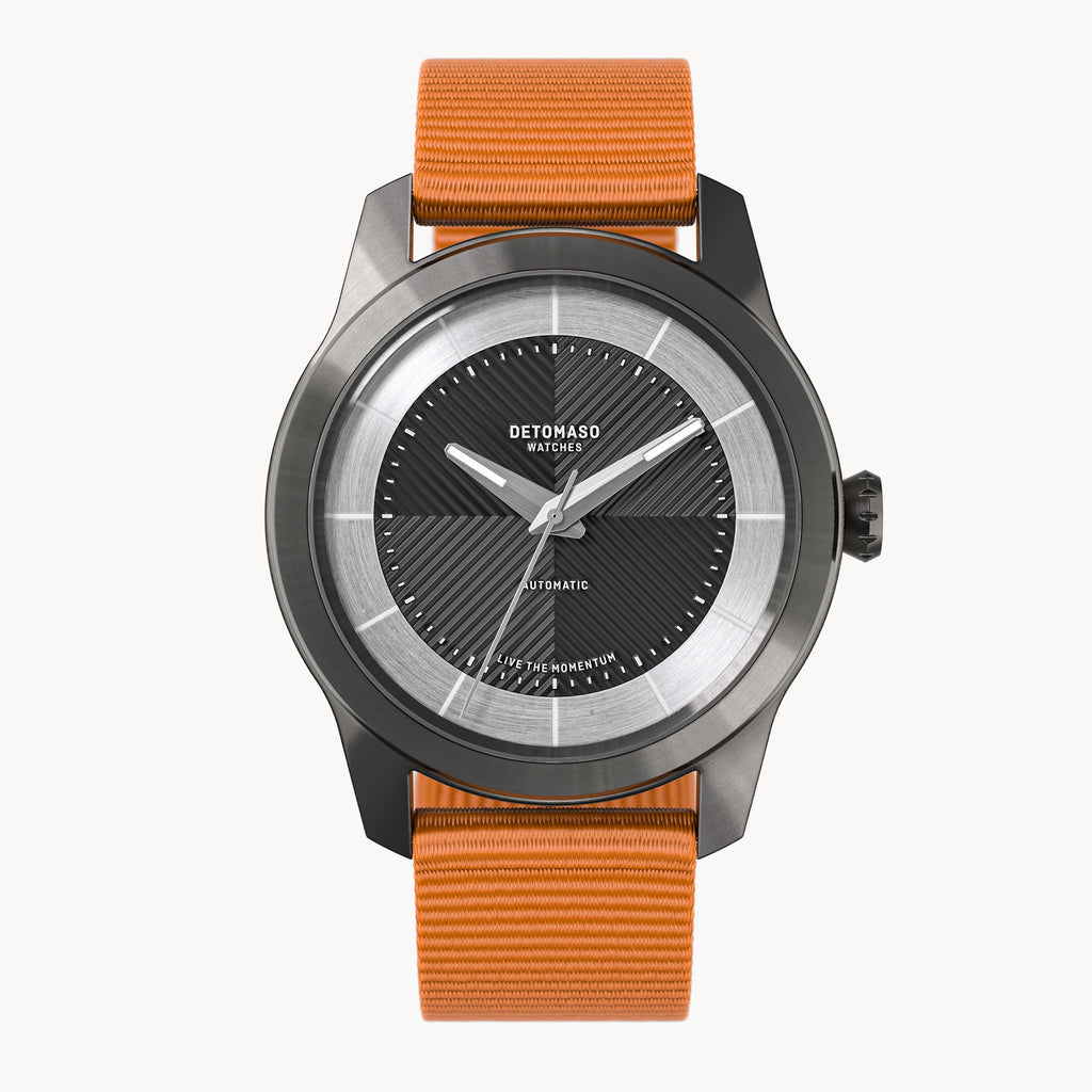 CLASSIC AUTOMATIC SLATE BLACK - Ocean Plastic Orange Woven - Detomaso Watches