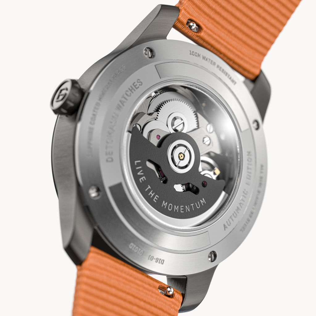CLASSIC AUTOMATIC SLATE BLACK - Ocean Plastic Orange Woven - Detomaso Watches