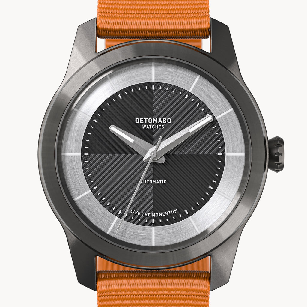 CLASSIC AUTOMATIC SLATE BLACK - Ocean Plastic Orange Woven - Detomaso Watches