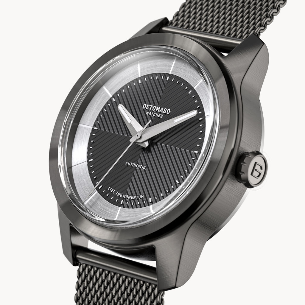 CLASSIC AUTOMATIC SLATE BLACK - Mesh Dark Gun Brushed - Detomaso Watches