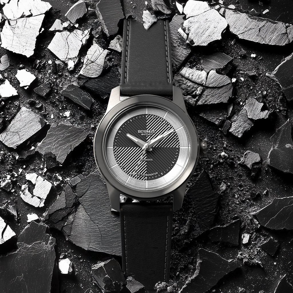 CLASSIC AUTOMATIC SLATE BLACK - Vegan Apple Leather Black Smooth - Detomaso Watches