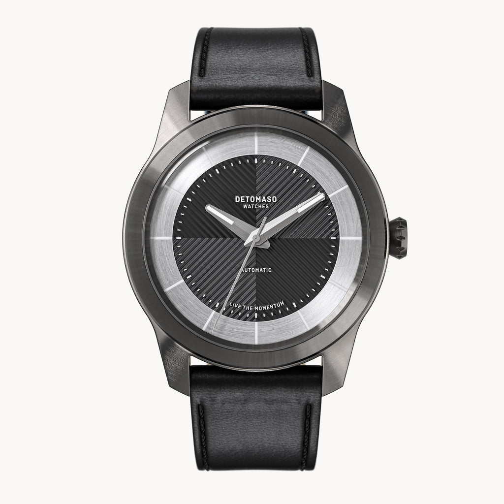 CLASSIC AUTOMATIC SLATE BLACK - Vegan Apple Leather Black Smooth - Detomaso Watches