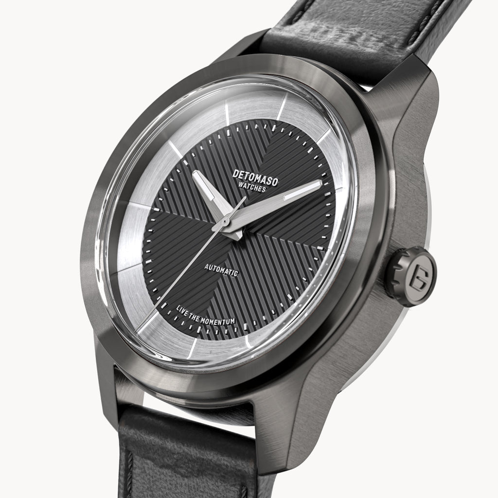 CLASSIC AUTOMATIC SLATE BLACK - Vegan Apple Leather Black Smooth - Detomaso Watches