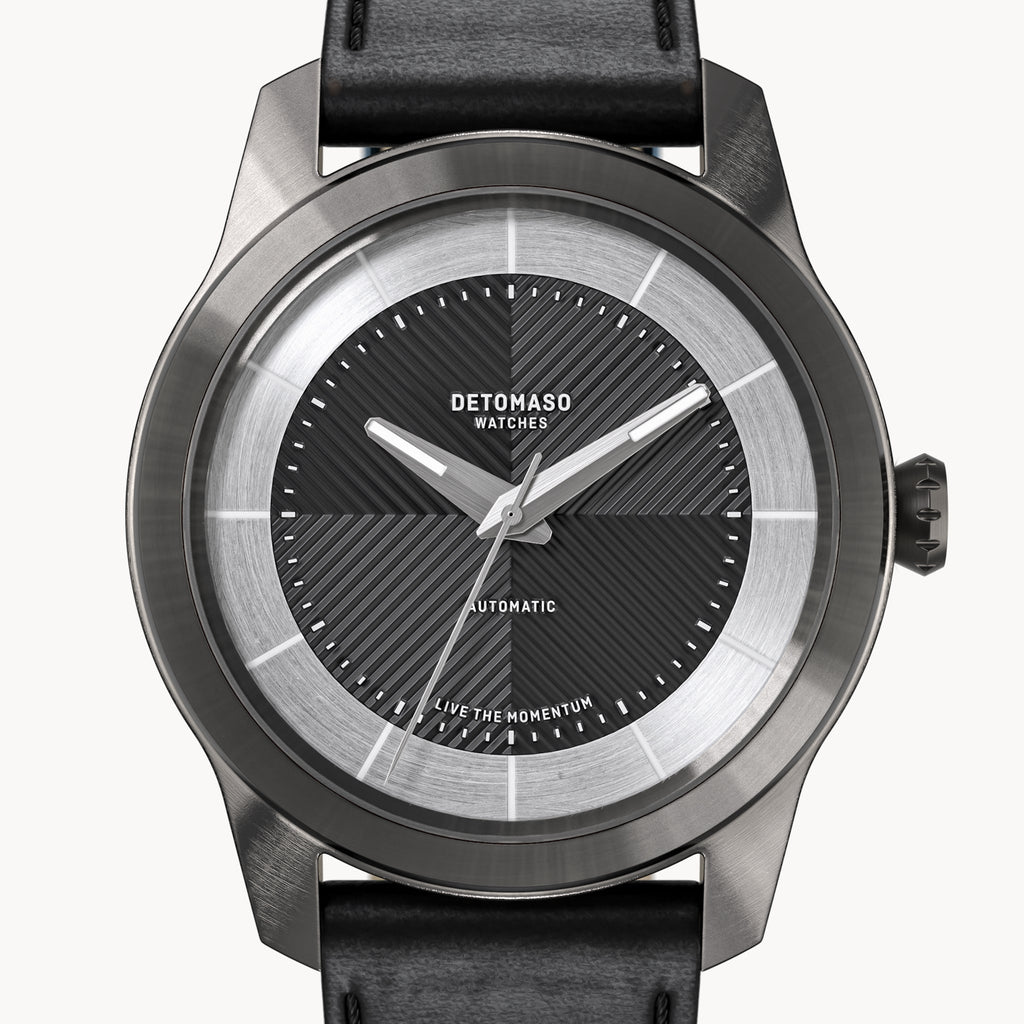CLASSIC AUTOMATIC SLATE BLACK - Vegan Apple Leather Black Smooth - Detomaso Watches
