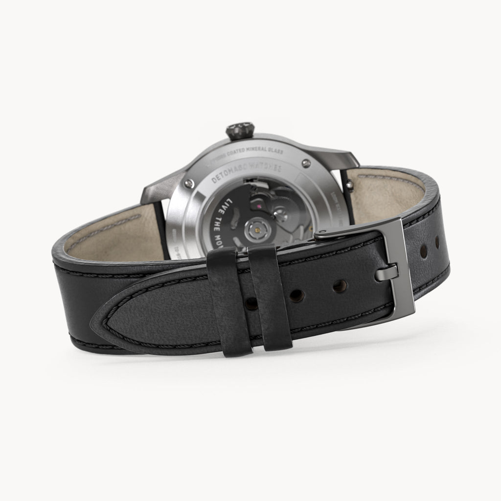 CLASSIC AUTOMATIC SLATE BLACK - Vegan Apple Leather Black Smooth - Detomaso Watches