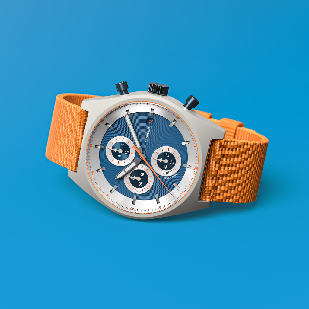 D10 CHRONO SOLAR
 GRAY BLUE
 - Ocean Plastic Orange Woven - Detomaso Watches