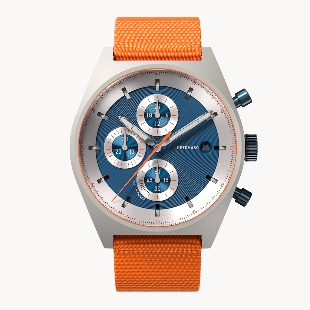D10 CHRONO SOLAR
 GRAY BLUE
 - Ocean Plastic Orange Woven - Detomaso Watches
