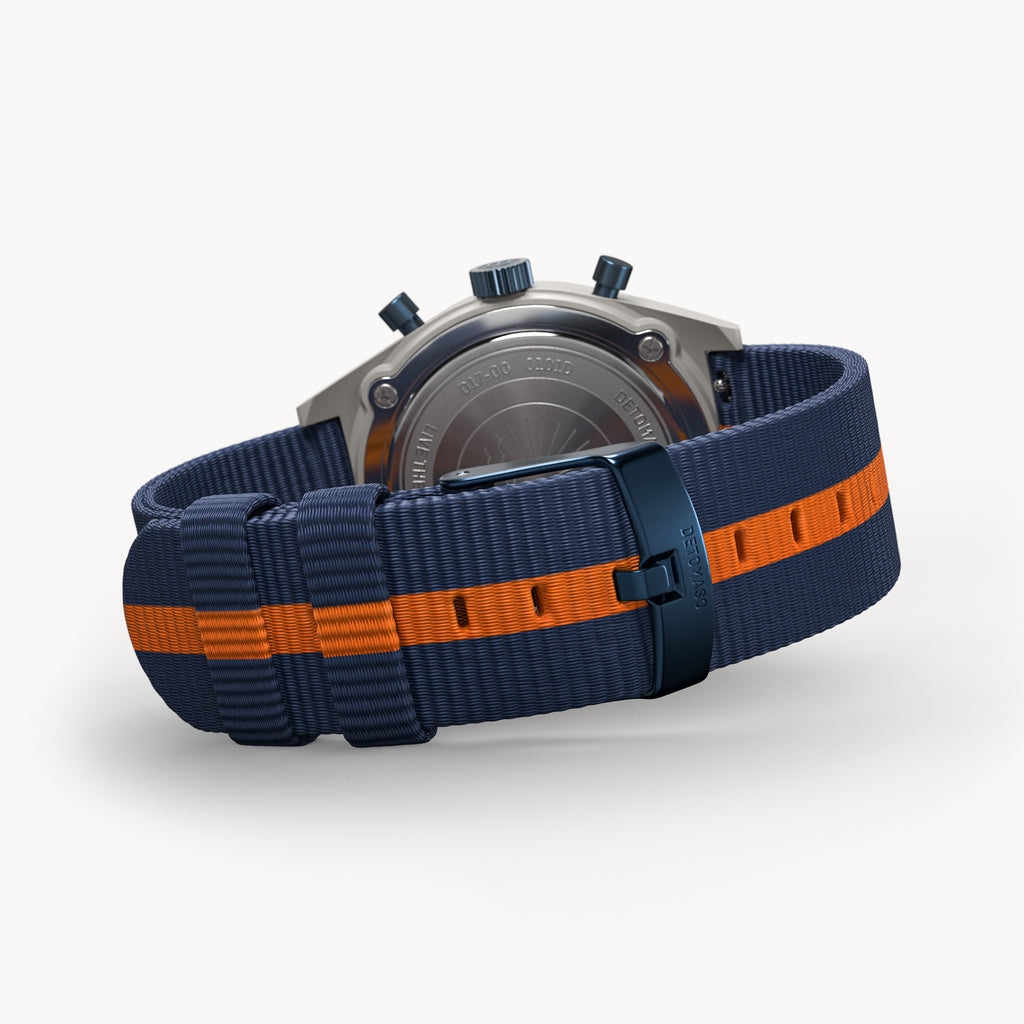 D10 CHRONO SOLAR
 GRAY BLUE
 - Ocean Plastic Dark blue Orange Woven - Detomaso Watches