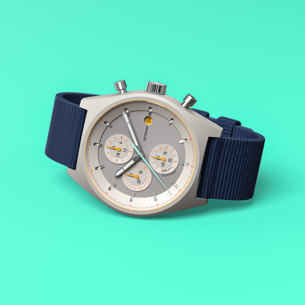 D10 CHRONO SOLAR
 GRAY YELLOW
 - Ocean Plastic Dark Blue Woven - Detomaso Watches