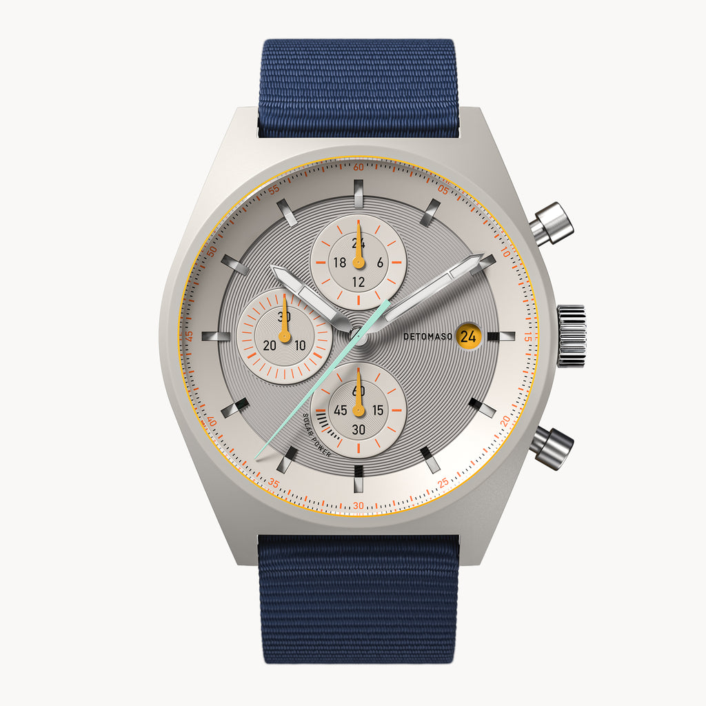 D10 CHRONO SOLAR
 GRAY YELLOW
 - Ocean Plastic Dark Blue Woven - Detomaso Watches